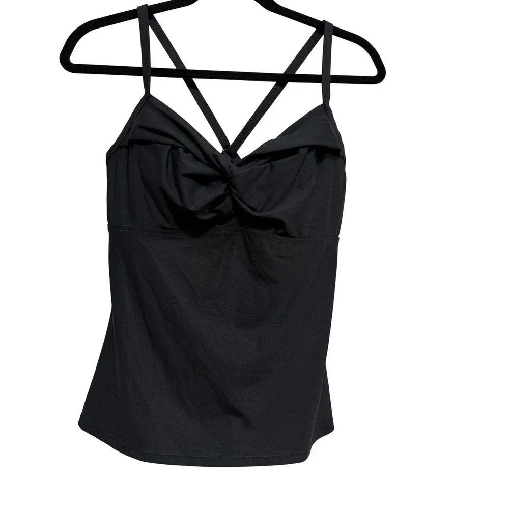 Athleta Black Twist Front Underwire Tankini Swim Top 34D/DD Adjustable Straps M
